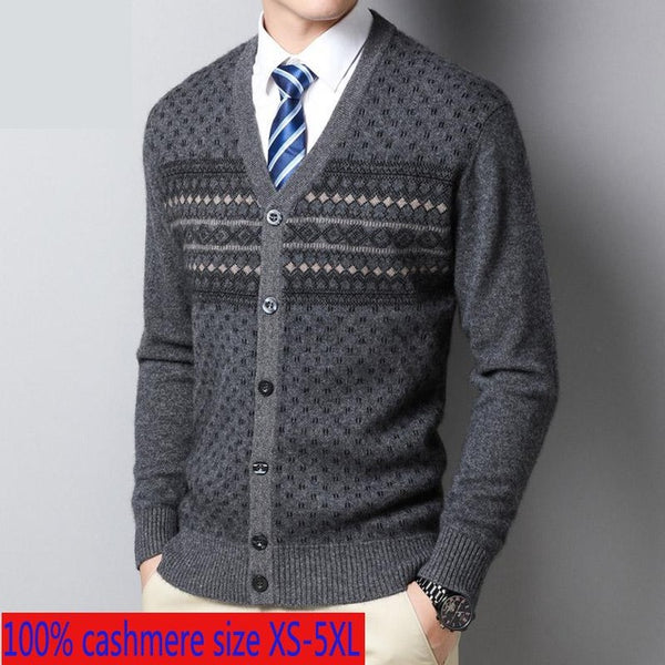 New High Quality 100% Cashmere Men Cardigan Thickened Autumn Winter Casual V-neck Computer Knitted Sweater Plus Size XS-3XL4XL