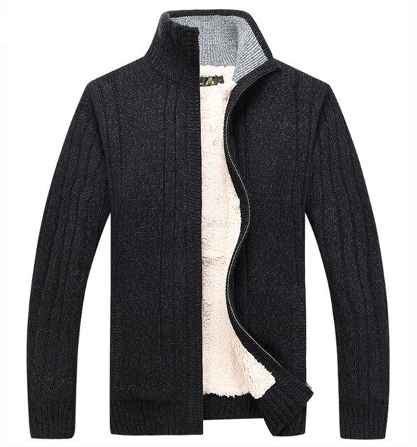 Men sweater thick zipper 2019 new winter male plus velvet thermal sweater teenage boys knitted cardigan coat black blue gray M34
