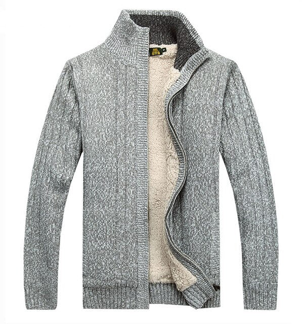 Men sweater thick zipper 2019 new winter male plus velvet thermal sweater teenage boys knitted cardigan coat black blue gray M34