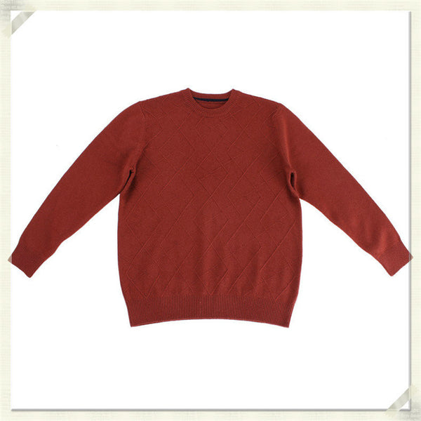 new arrival 100%goat cashmere cross grain knit men fashion solid o-neck pullover sweater dark red 2color S-2XL