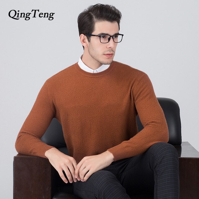 100% Cashmere Sweater Man wool Knitted Winter Warm Pullovers V-neck Long Sleeve Standard Sweaters Male Jumper 8 Colors Tops