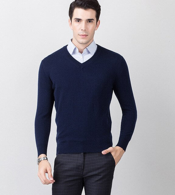 Cashmere 100 Real Sweater Men Casual V-Neck Pullover Men Autumn Slim Fit Long Sleeve Shirt Sweaters Knitted Wool Pull Homme