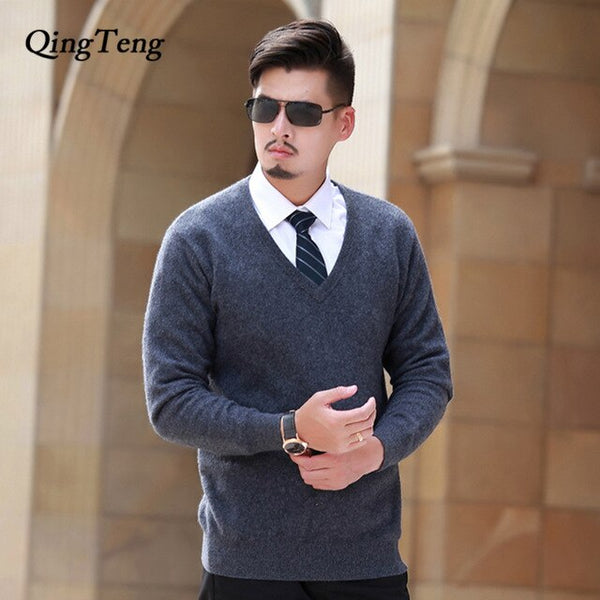 Goat Cashmere 100 Pure Men's Sweater V Neck Slim Men's Pullover Thick Knitted Jacket Male Youth Wholesale Wool Korean Style