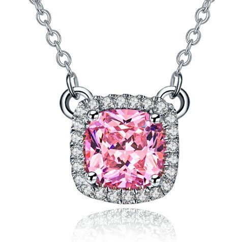 THREEMAN Gorgeous 3CT Solid White Gold Cushion Pendant Necklace Synthetic Diamonds Pendant Necklace Sweater Chain Women Jewelry