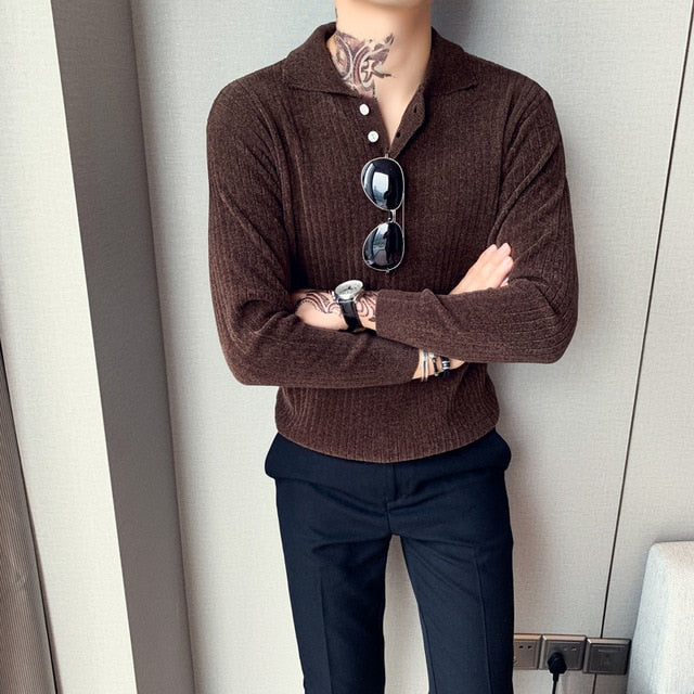 British Style Pullover Sweater Men Fashion Loose Solid Chenille Mens Casual Sweaters Long Sleeve Knitted Pull Homme 2019 3XL-M