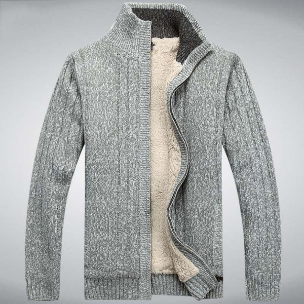 Winter Classic Mens Cardigan Fleece Lining Thicken Warm Coat Stand Collar Casual Zipper Sueter Hombre Sweater Outerwear Coats