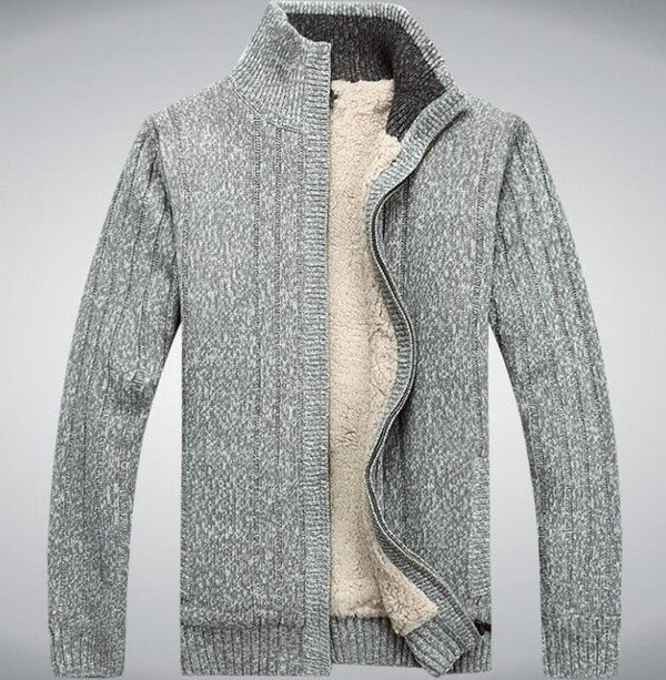 Winter Classic Mens Cardigan Fleece Lining Thicken Warm Coat Stand Collar Casual Zipper Sueter Hombre Sweater Outerwear Coats