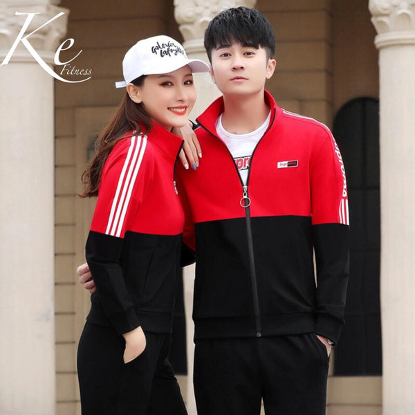 KE red tracksuit 3 piece thin sportswear large plus big size fitness men women sport set sweater wear suit couples autumn