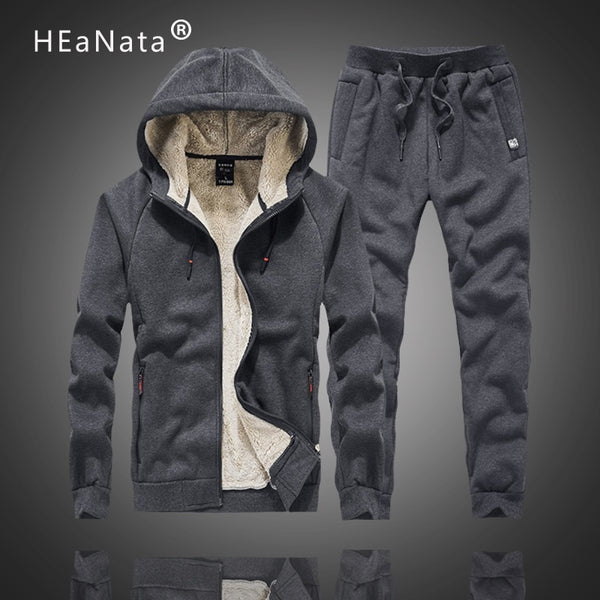 Winter Cashmere Sweater Track Suit Men Loose Leisure Sports two-piece Hooded Hoodies Tracksuit Sets Men Sportswear jogging homme