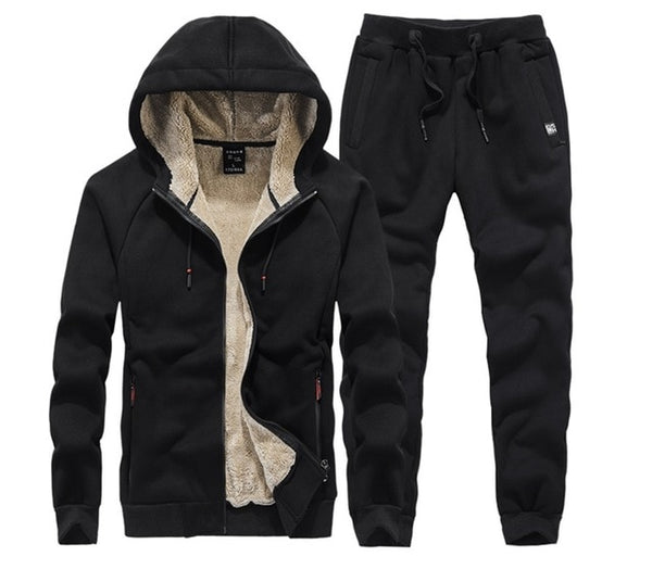 Winter Cashmere Sweater Track Suit Men Loose Leisure Sports two-piece Hooded Hoodies Tracksuit Sets Men Sportswear jogging homme