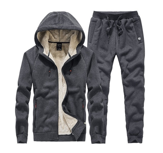 Winter Cashmere Sweater Track Suit Men Loose Leisure Sports two-piece Hooded Hoodies Tracksuit Sets Men Sportswear jogging homme