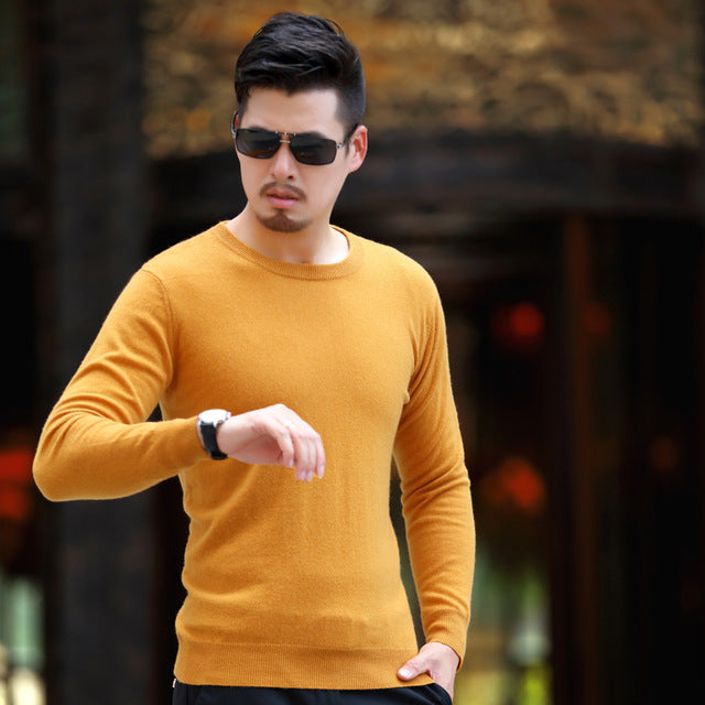 Real Cashmere 100 Pure Sweater Men Slim Men's Pullover Youth Korean Style Round Neck Knitted Jacket Male Wholesale Wool Top