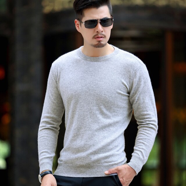 Real Cashmere 100 Pure Sweater Men Slim Men's Pullover Youth Korean Style Round Neck Knitted Jacket Male Wholesale Wool Top