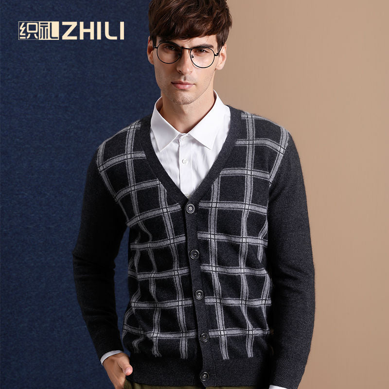 2017 Winter Thick Warm Knitted Cashmere Cardigan Men Christmas Merino Woolen Sweater Men Casual Pure Color V-Neck Cardigans Coat