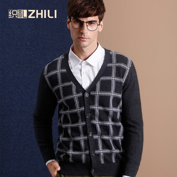 2017 Winter Thick Warm Knitted Cashmere Cardigan Men Christmas Merino Woolen Sweater Men Casual Pure Color V-Neck Cardigans Coat