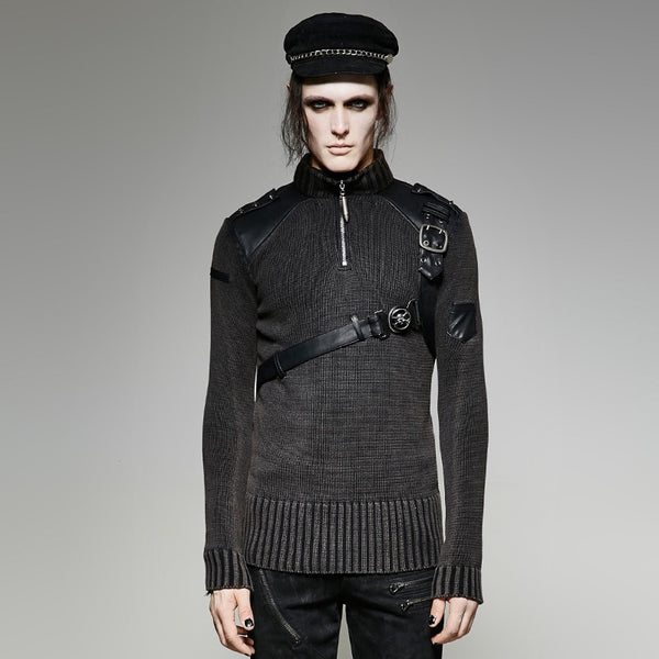 Heavy Punk Belt Vintage Sweater Steampunk Autumn Winter Men's Cool Thick Sweater Tops