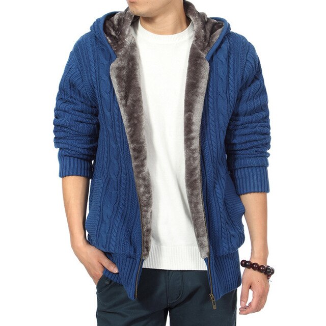 2017 Mens Cardigan Sweater Masculino Winter Thick Warm Sweater Men Wool Sweaters Cashmere Men's Hooded Loose Casual Coats 5XL