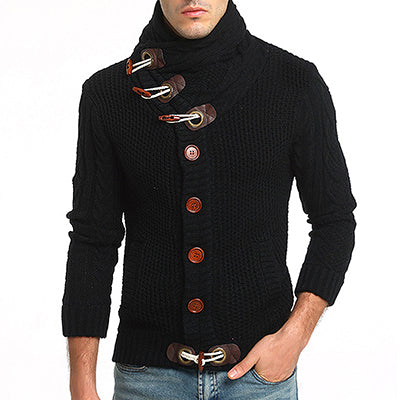 Fashion Horn buckle casual sweater men's turtleneck coarse wool pullovers twist flower Elastic thickening Sweater Clothes S-XXL