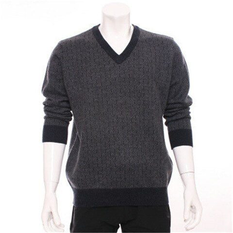 new arrival 100%goat cashmere v-neck knit men fashion dark argyle thick pullover sweater H-straight blue 2color S/2XL