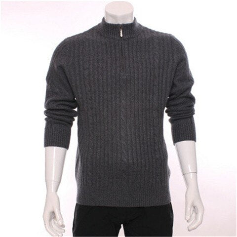high grade 100%goat cashmere half high zipper collar knit men fashion pullover sweater H-straight light grey S/2XL