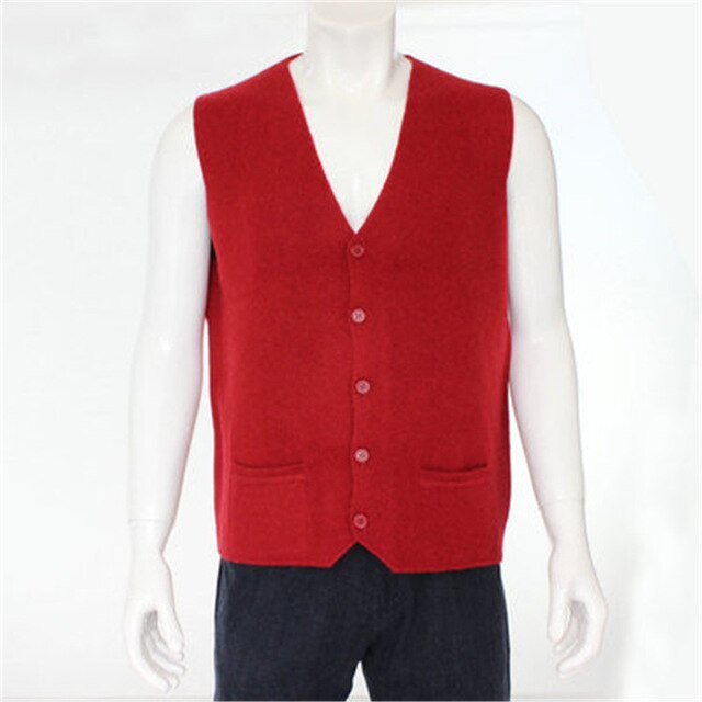 high quality 100%goat cashmere knit men fashion sleeveless thick cardigan vest sweater H-straight dark grey 6color S/2XL