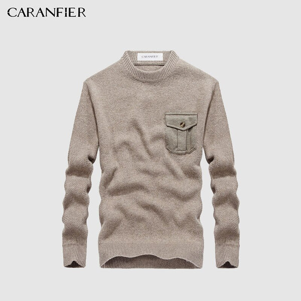 CARANFIER Winter Men Knitting Sweater Pullover Male Solid Cotton Casual Sweater O-Neck Pocket Men Leisure Christmas Style M~3XL