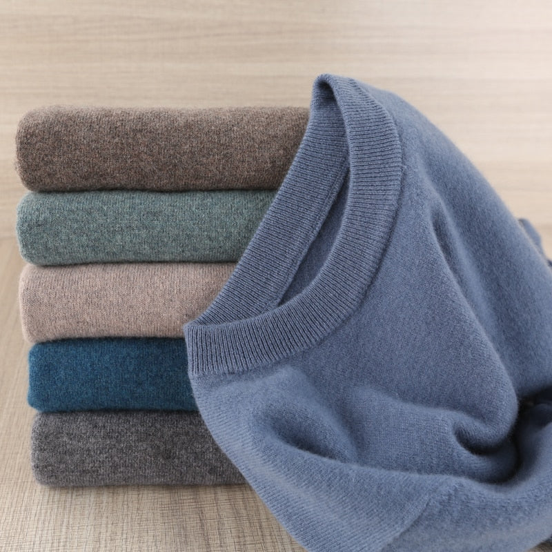 Autumn and winter cashmere sweater men's round neck thick sweater temperament loose men's sweater casual business shirt