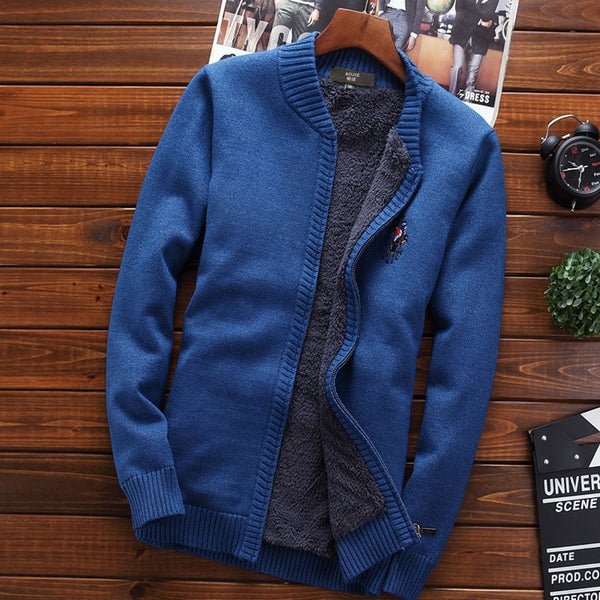 Men thermal sweatercoat plus velvet thick 2019 new winter male stand collar cardigan zipper sweater teenage boy Korean style M38