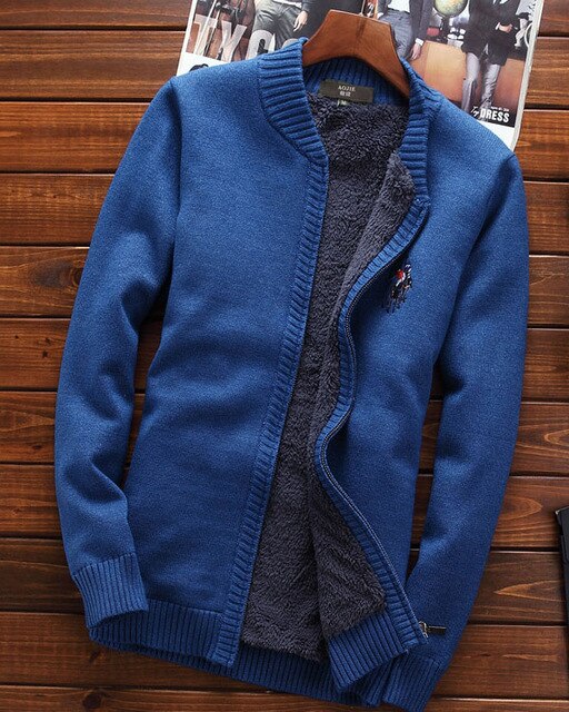 Men thermal sweatercoat plus velvet thick 2019 new winter male stand collar cardigan zipper sweater teenage boy Korean style M38