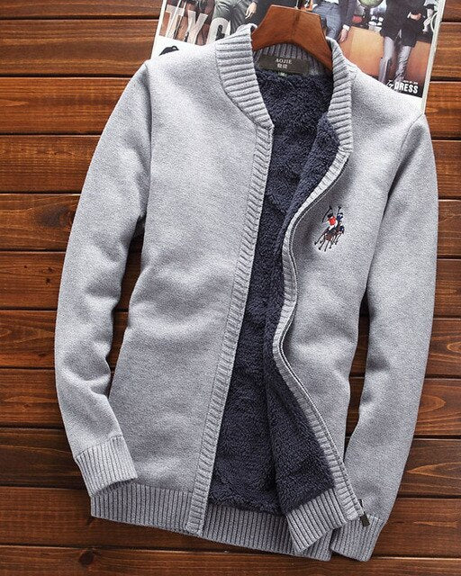 Men thermal sweatercoat plus velvet thick 2019 new winter male stand collar cardigan zipper sweater teenage boy Korean style M38