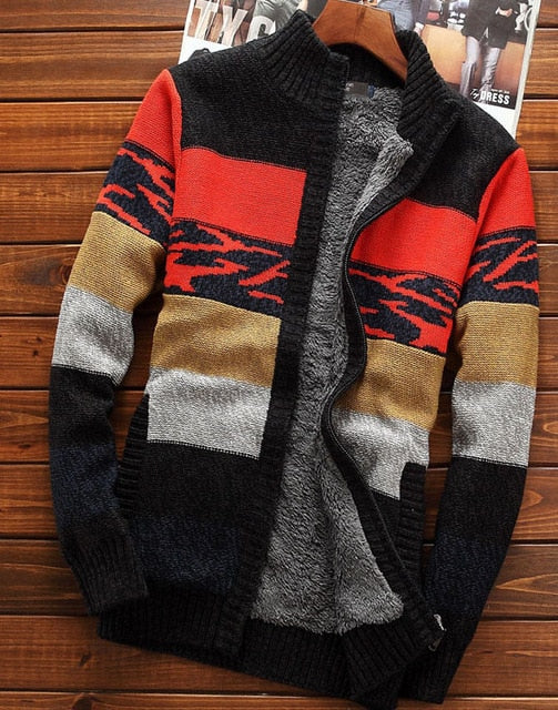 Men sweatercoat cardigan zipper 2019 new winter male casual stand collar plus velvet thick thermal sweater teenage boys M39