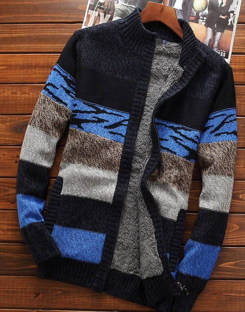 Men sweatercoat cardigan zipper 2019 new winter male casual stand collar plus velvet thick thermal sweater teenage boys M39
