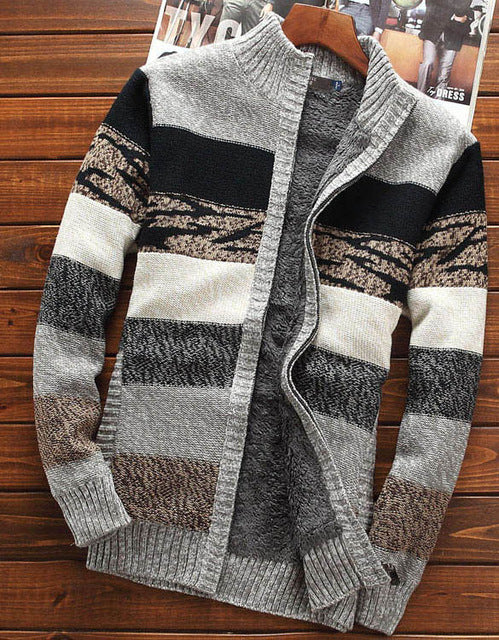 Men sweatercoat cardigan zipper 2019 new winter male casual stand collar plus velvet thick thermal sweater teenage boys M39
