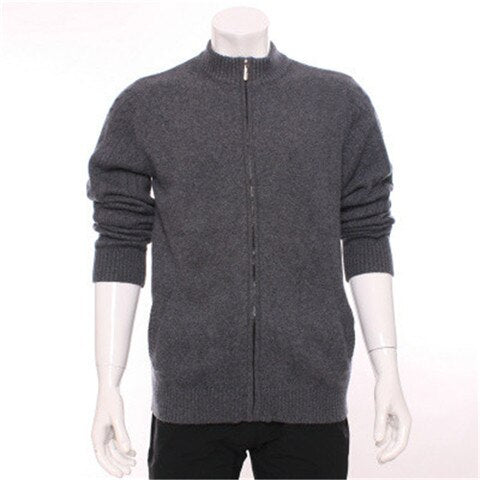 100%goat cashmere turtleneck knit men fashion thick cardigan sweater zipper H-straight dark green 4color S/2XL