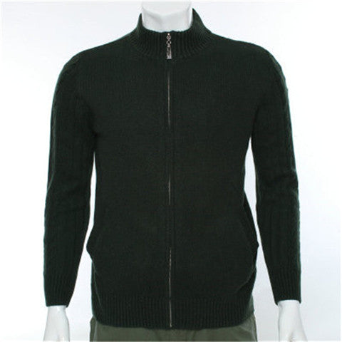 100%goat cashmere turtleneck knit men fashion thick cardigan sweater zipper H-straight dark green 4color S/2XL
