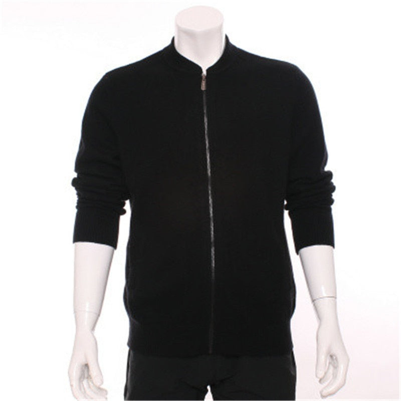 100%goat cashmere half-high stand collar knit men fashion zipper cardigan sweater grey 2color S-2XL