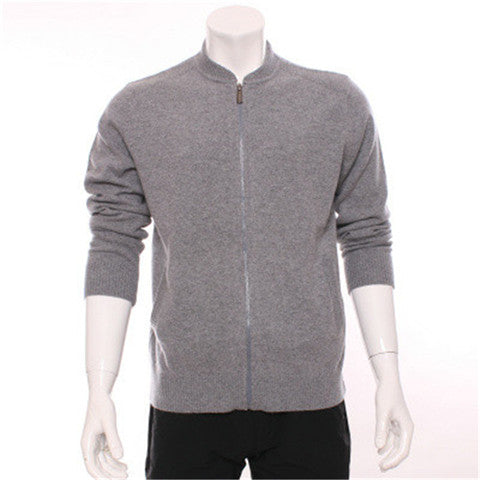 100%goat cashmere half-high stand collar knit men fashion zipper cardigan sweater grey 2color S-2XL