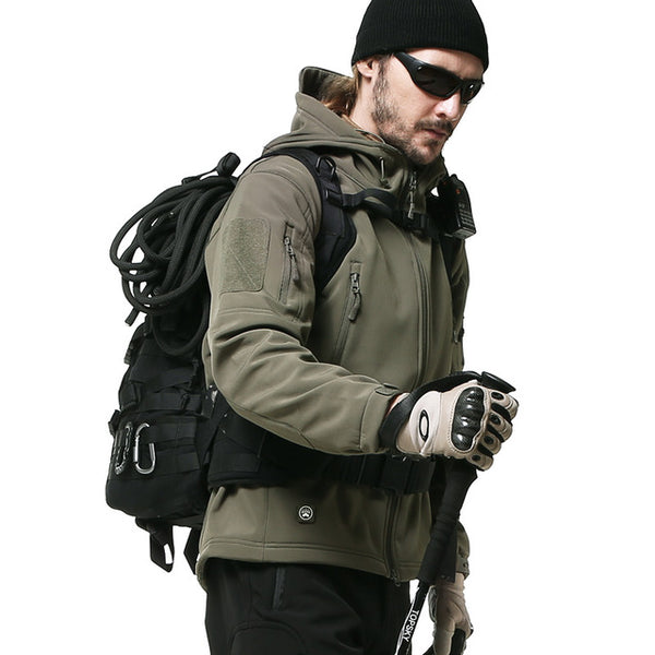 outdoor shark skin soft shell jacket men's camping waterproof windproof sweater sports tactical breathable super elasticity coat