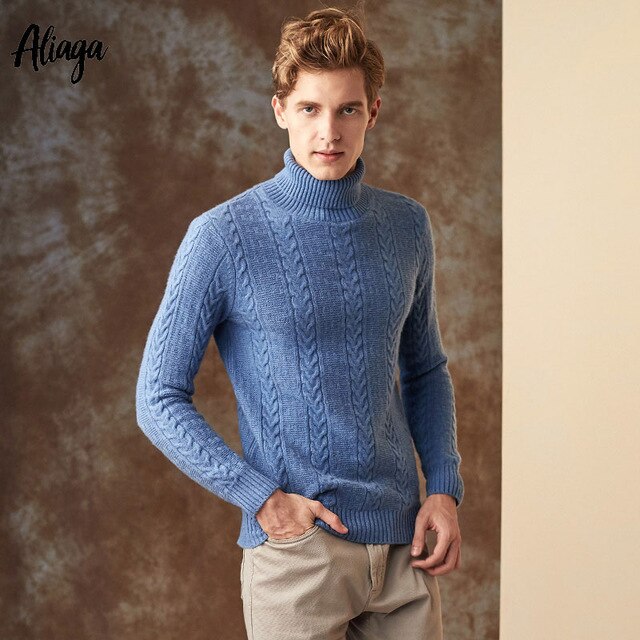 Handmade 100 Cashmere Sweaters Men Brand New Luxury Rib Knitting Turtleneck Sweaters Winter Warm Clothing 2019 Pullovers Jumpers