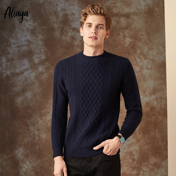 Winter Thick Warm 100% Goat Cashmere Sweater Men Brand Pullover Sweater Rib Knit Fashion Korean Streetwear Plus Size Jumpers