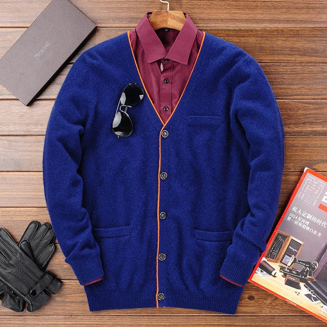 2017 Winter Warm Knitted Cashmere Cardigan Men Christmas Merino Woolen Sweater Men Casual Pure Color V-Neck Cardigans Coat