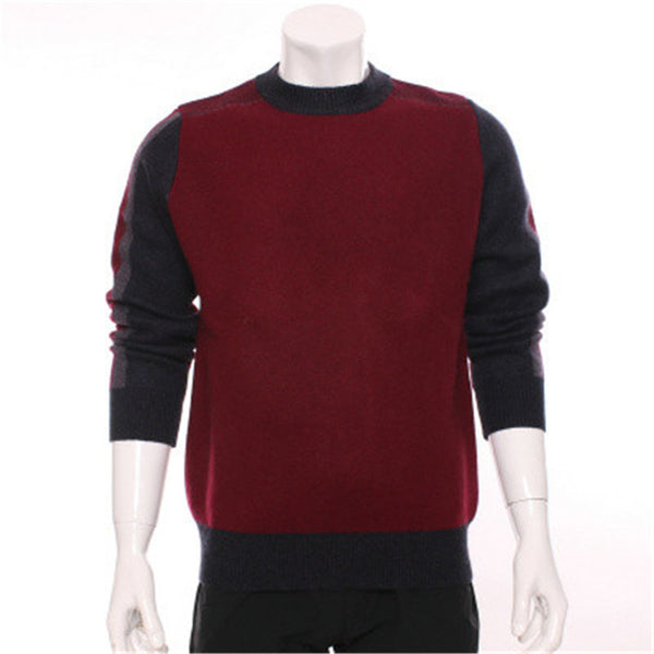 new fashion 100%goat cashmere knit men patchwork color thick pullover sweater Oneck H-straight S-2XL