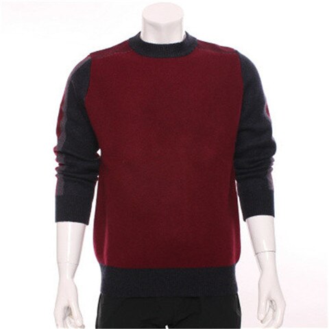 new fashion 100%goat cashmere knit men patchwork color thick pullover sweater Oneck H-straight S-2XL