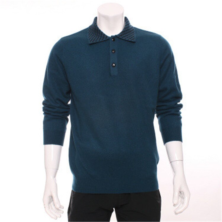 high grade 100%goat cashmere POLO-collar knit men fashion solid pullover sweater H-straight claret 3color S/2XL