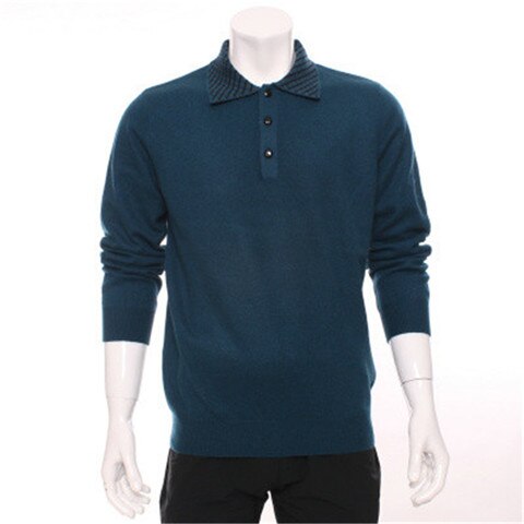 high grade 100%goat cashmere POLO-collar knit men fashion solid pullover sweater H-straight claret 3color S/2XL