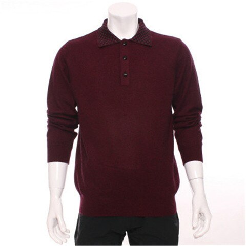 high grade 100%goat cashmere POLO-collar knit men fashion solid pullover sweater H-straight claret 3color S/2XL