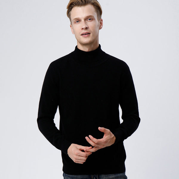 100 Real Cashmere Goat Sweater Men Turtleneck High Collar Knitted Jacket Male Slim Pullover Men Youth Wholesale With Collar