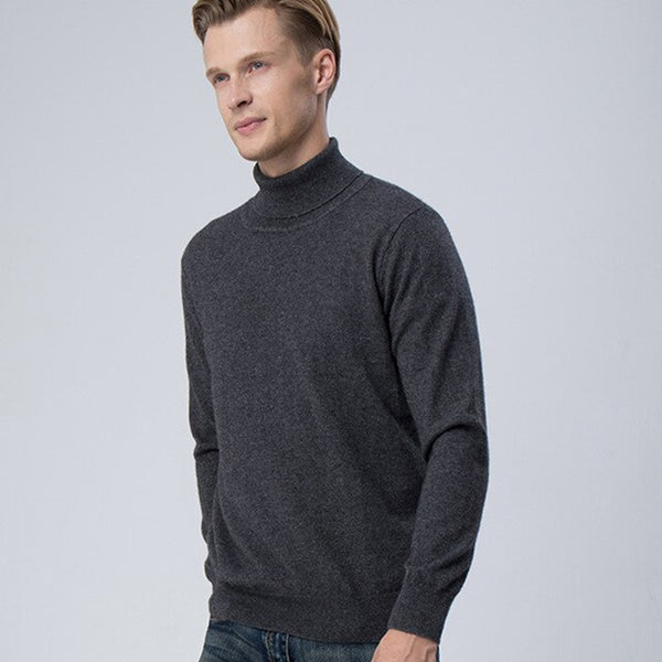 100 Real Cashmere Goat Sweater Men Turtleneck High Collar Knitted Jacket Male Slim Pullover Men Youth Wholesale With Collar