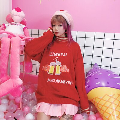 Harajuku High-collar Embroidered Loose Medium and Long Edition Knitted Sweaters for Men and Women