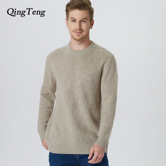 Genuine Cashmere 100 Pure Men's Sweater Cable Knit Thick Knitted Jacket Male Youth Wholesale Men's Pullover Wool Korean Style